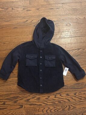 Old Navy Black Corduroy Hooded Button-Up Shirt Jacket